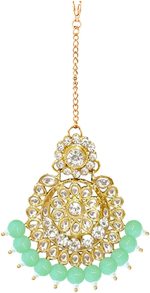 Aheli Indian Wedding Kundan Beaded Bridal Long Choker Necklace Earrings with Maang Tikka Traditional Jewellery Set for Women - Image 8